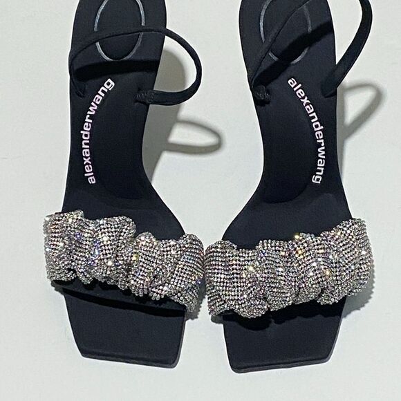 Alexander Wang Julie Scrunchie Embellished Slingback High Heel Sandals size 38 - Picture 5 of 16